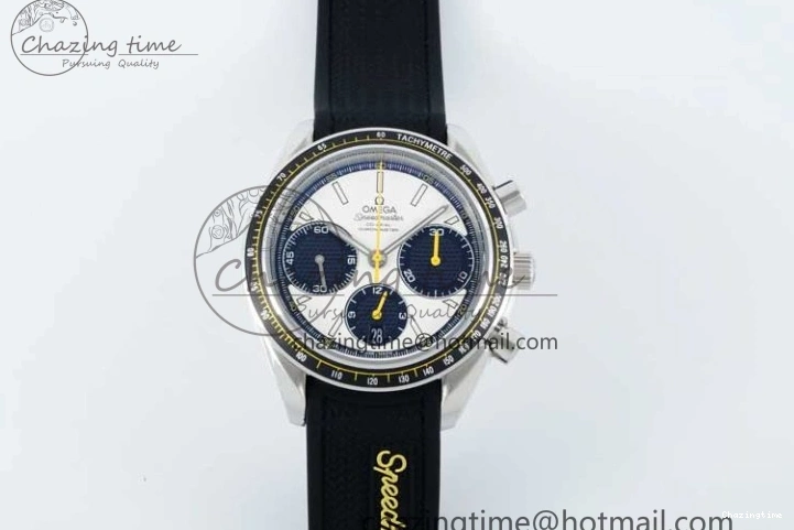 0706 TopPick Speedmaster Racing Master SS HKF Best Edition White Black Dial on Black Rubber Strap A 7813